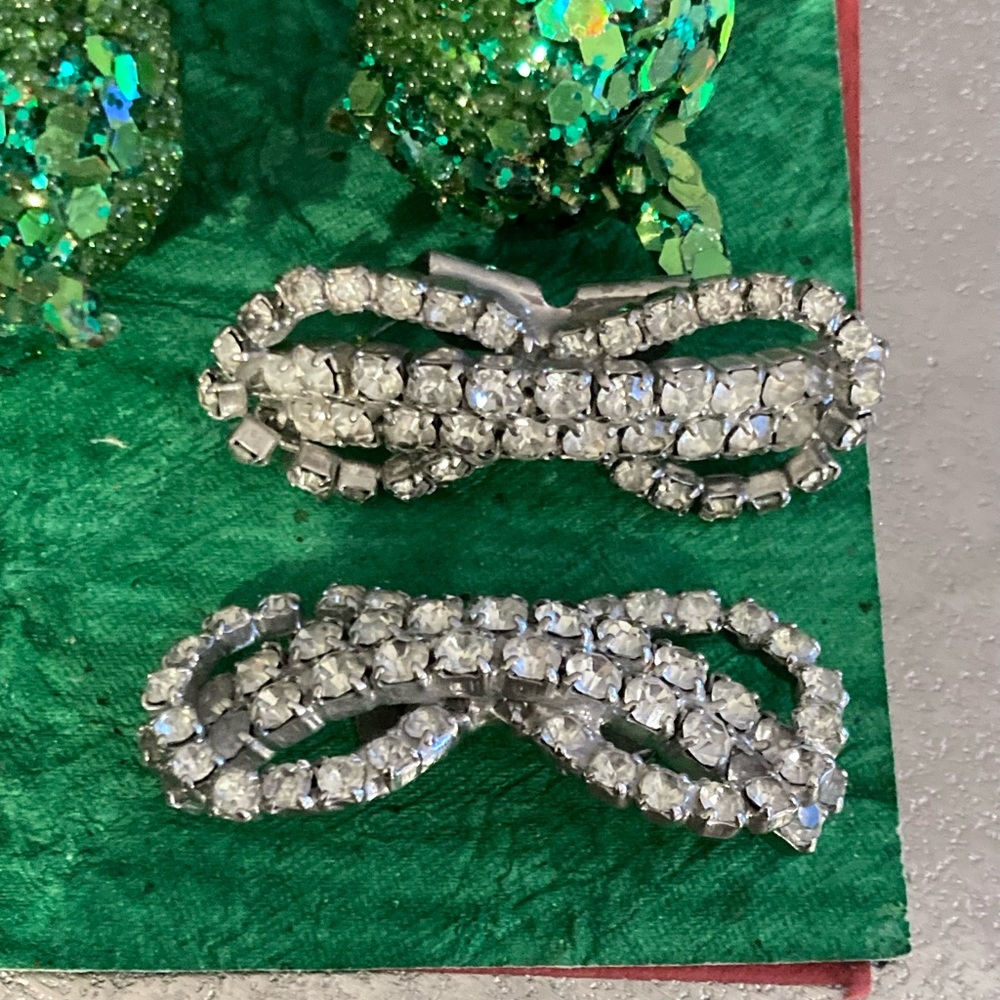 Vintage Musi Clear Rhinestone Bow Design Shoe Clips 2”